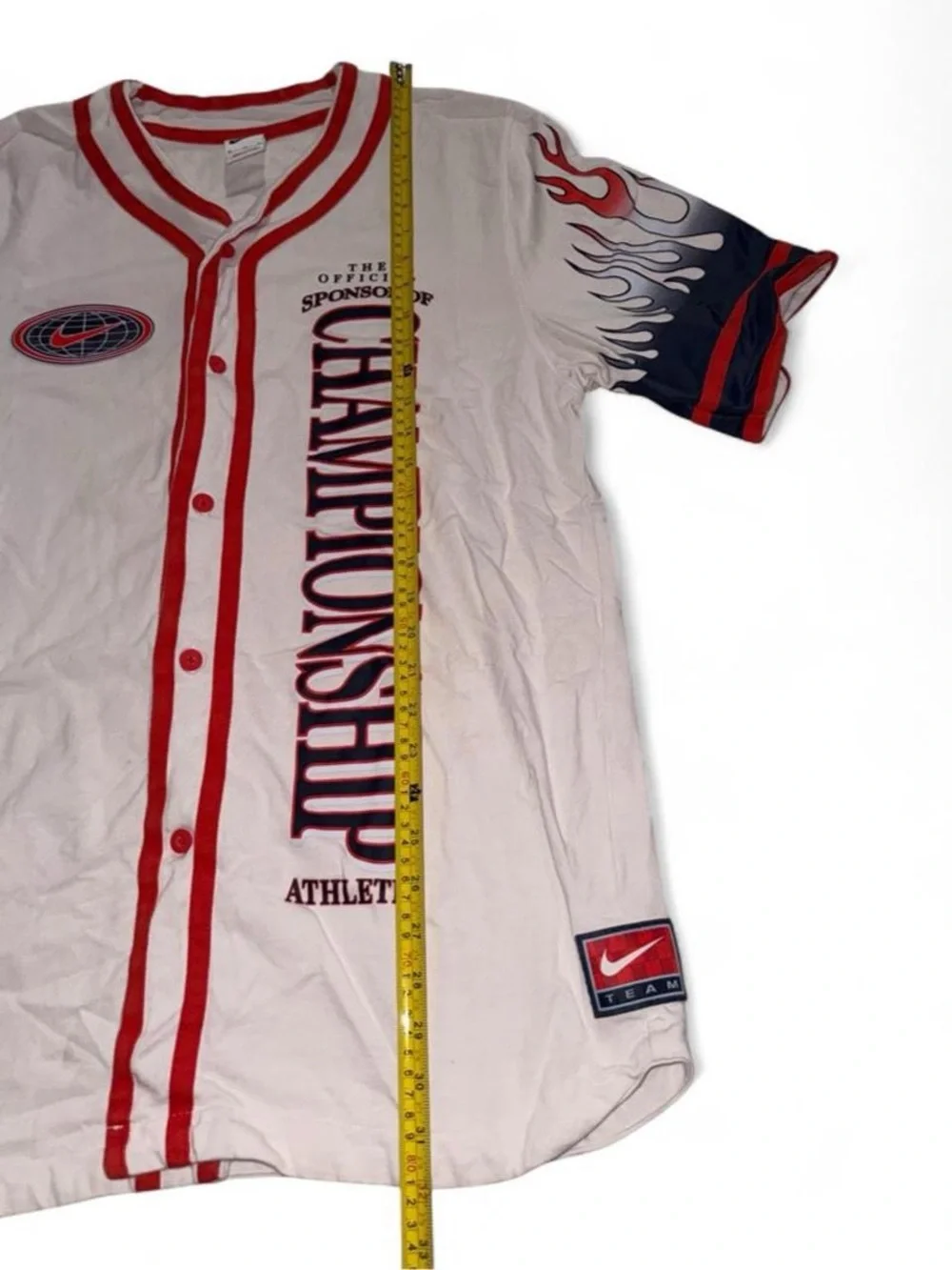 Nike White Red & Navy Flame-Detail Button-Up Jersey
